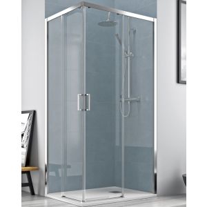 Mampara ducha rectangular angular| frente 80 lateral  90cm cromo