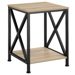 Mesa auxiliar de madera y acero, 40,5 x 40,5 x 52,5 cm, madera clara