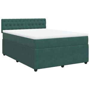 vidaXL cama box spring con colchón terciopelo verde oscuro 140x200 cm
