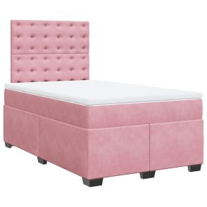 vidaXL cama box spring con colchón terciopelo rosa 120x190 cm