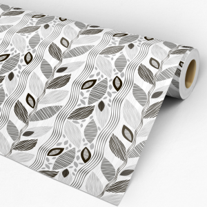 Papel pintado florales hojas en tonos de negro 60cm por 300cm