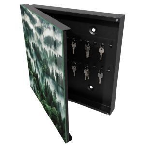 Guardallaves decorativo 30x30x5 bosque brumoso, apertura izquierda