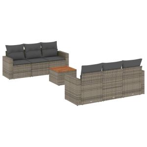 vidaXL set de sofás de jardín 7 piezas con cojines ratán pe gris