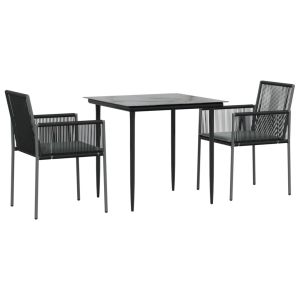 vidaXL set comedor jardín 3 pzas y cojines acero ratán sintético negro