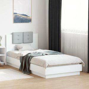 Cama con cabecero y luces LED blanco 100x200 cm reg7482