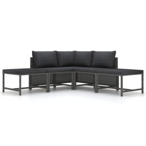vidaXL set de sofá de jardín 5 piezas con cojines ratán sintético gris