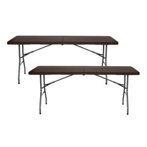 Pack 2 mesas plegables rectangulares efecto ratán 180x74cm Thinia Home