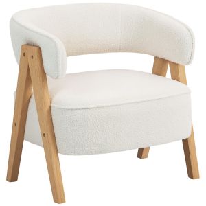 Butaca de salón 70x64x71 cm borreguito, madera de caucho color blanco