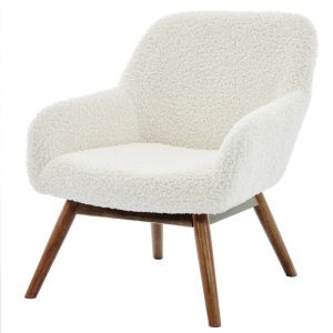 Malmo-sillón de madera patinada nogal y tejido rizado ecru