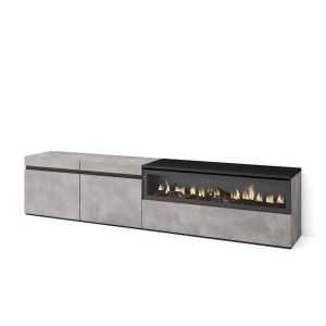 Mueble tv, 200x35x45cm, cemento, chimenea eléctrica rf2229