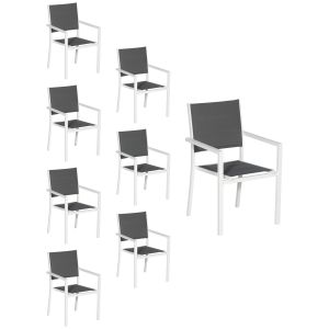 Juego de 8 sillas tapizadas de aluminio blanco textileno gris