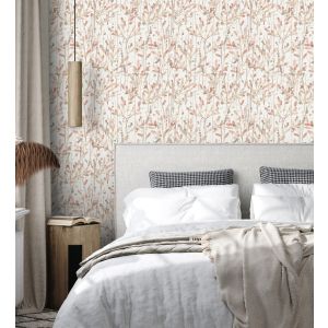 Papel pintado gaulan  lavable de hojas en tonos rosa acuarela de 5.23m²