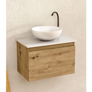 Mueble baño suspendido 49,5cm roble/blanco lavabo redondo bellobath