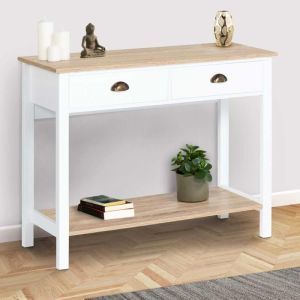 Consola vintage de 2 cajones de madera blanca - 100 cm