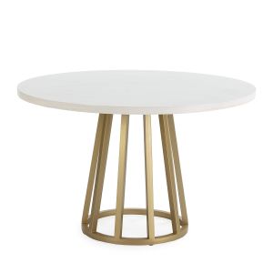 Mesa de comedor 120x120x75 madera blanco, metal dorado
