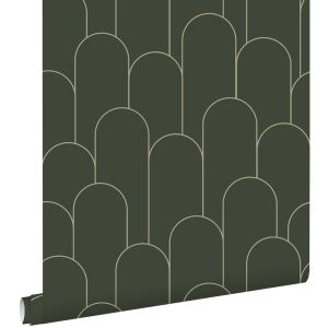 Estahome papel pintado arte deco verde oscuro 50 x 900 cm