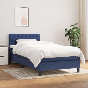 Cama box spring con colchón tela azul 80x200 cm es6032