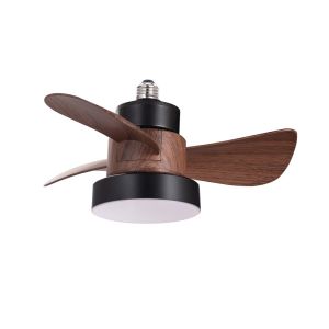 Ventilador LED 15w rosca E27 debu negro+madera cct dim 3000-4000-6000k