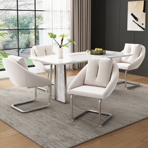 Silla de comedor terciopelo beige set de 4 con cojín