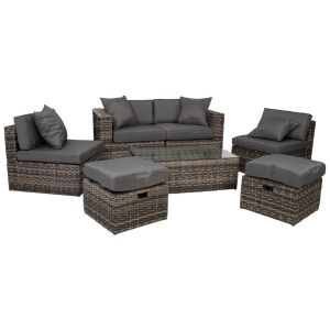 Set mesa, sofá 2 sillones y 2 reposapiés de color gris oscuro