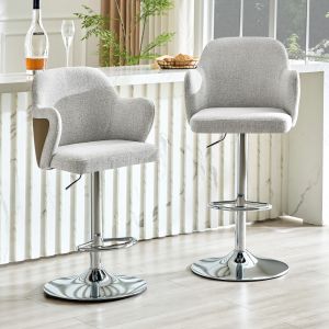 Set de 2 taburetes de bar tapizados gris y marrón giratorios