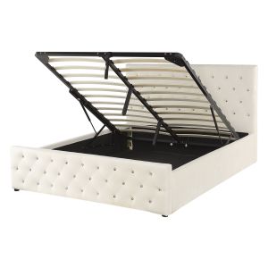 Cama con almacenaje amiens terciopelo beige claro 140 x 200 cm