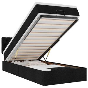 vidaXL cama otomana con colchón y luces LED tela negra 80x200cm