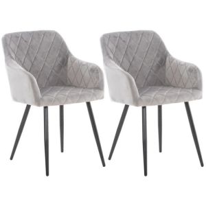 Sillas vintage gris terciopelo con brazos - 2 ud.