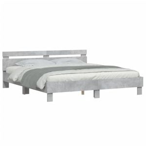 vidaXL estructura de cama cabecero y luces LED gris hormigón 180x200cm