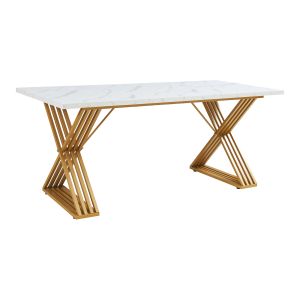 Mesa de comedor hujaari rectangular 180x80x75cm efecto mármol blanco/dorado