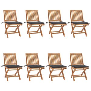 vidaXL sillas de jardín plegables 8 uds madera maciza teca con cojines