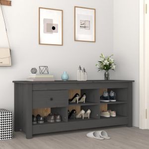 Armario zapatero de madera maciza de pino gris 110x38x45,5 cm