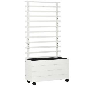 Jardinera con enrejado 76x30x155 cm madera de abeto color blanco Outsunny