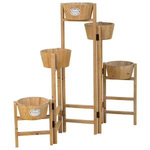 Soporte con 5 cestos de madera marrón 124x20x90,5