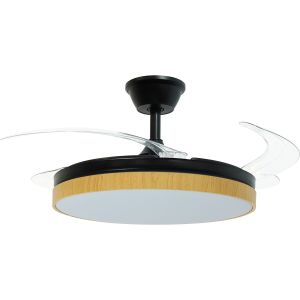 Ventilador de techo con luz aeolus negro, madera, 3 aspas retráctiles