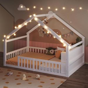 Cama infantil con luces LED 140x190cm blanca