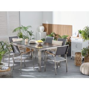Conjunto de comedor exterior 6 plazas grosseto vidrio templado gris/negro