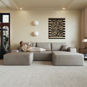 Sofá modular en l tela camel 270cm con chaise longue