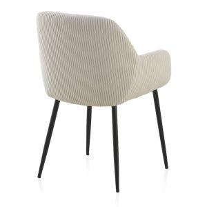 Set de 4 sillones tapizados en tela de pana blanca negras, 57x61x83cm