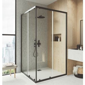 Mampara de ducha angular negro f2 - 2 fijos + 2 correderas - 75x170cm