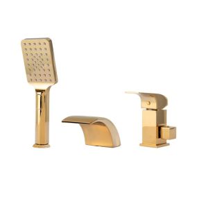 Grifo de bañera y ducha de 3 orificios, dorado