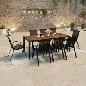 Salón de jardín de 8 plazas negro madera - 190 cm