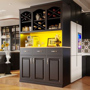 Aparador alto de cocina 3 puertas y 3 cajones negro 180x120x40cm