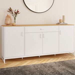 Aparador industrial de madera blanca de 4 puertas 180 cm
