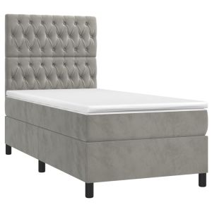 vidaXL cama box spring con colchón terciopelo gris claro 90x190 cm
