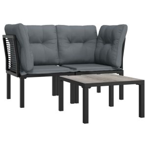 vidaXL juego de muebles jardín 3 pzas ratán sintético negro y gris