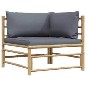 vidaXL sofá de esquina para jardín de bambú con cojines gris oscuro
