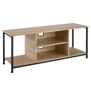 Mueble bajo tv, 4 estantes fijos y uno ajustable, madera clara