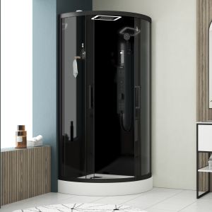 Cabina de ducha ¼ de círculo 95x95x215 cm - negro mate
