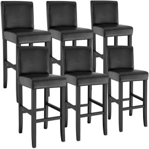 6 taburetes altos acolchados, reposapiés, altura 76 cm, negro